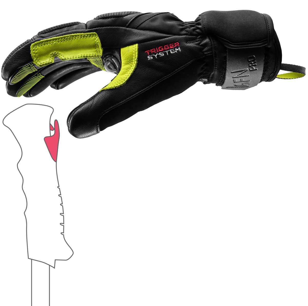 Guanti LEKI Griffin Pro 3D, nero-verde lime-bianco